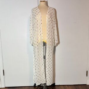 Boohoo White sheer Kimono with Metallic Gold Dots sz 6